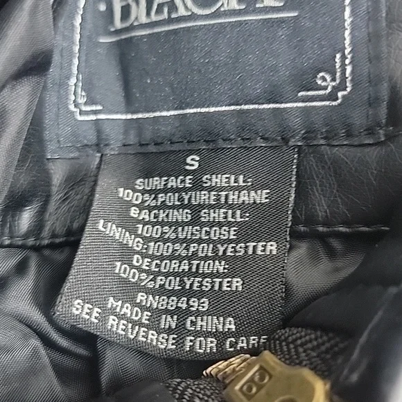 Buckle Black Fitted Faux Leather Brass Accent Embroidered Jacket size Small - Picture 3 of 9